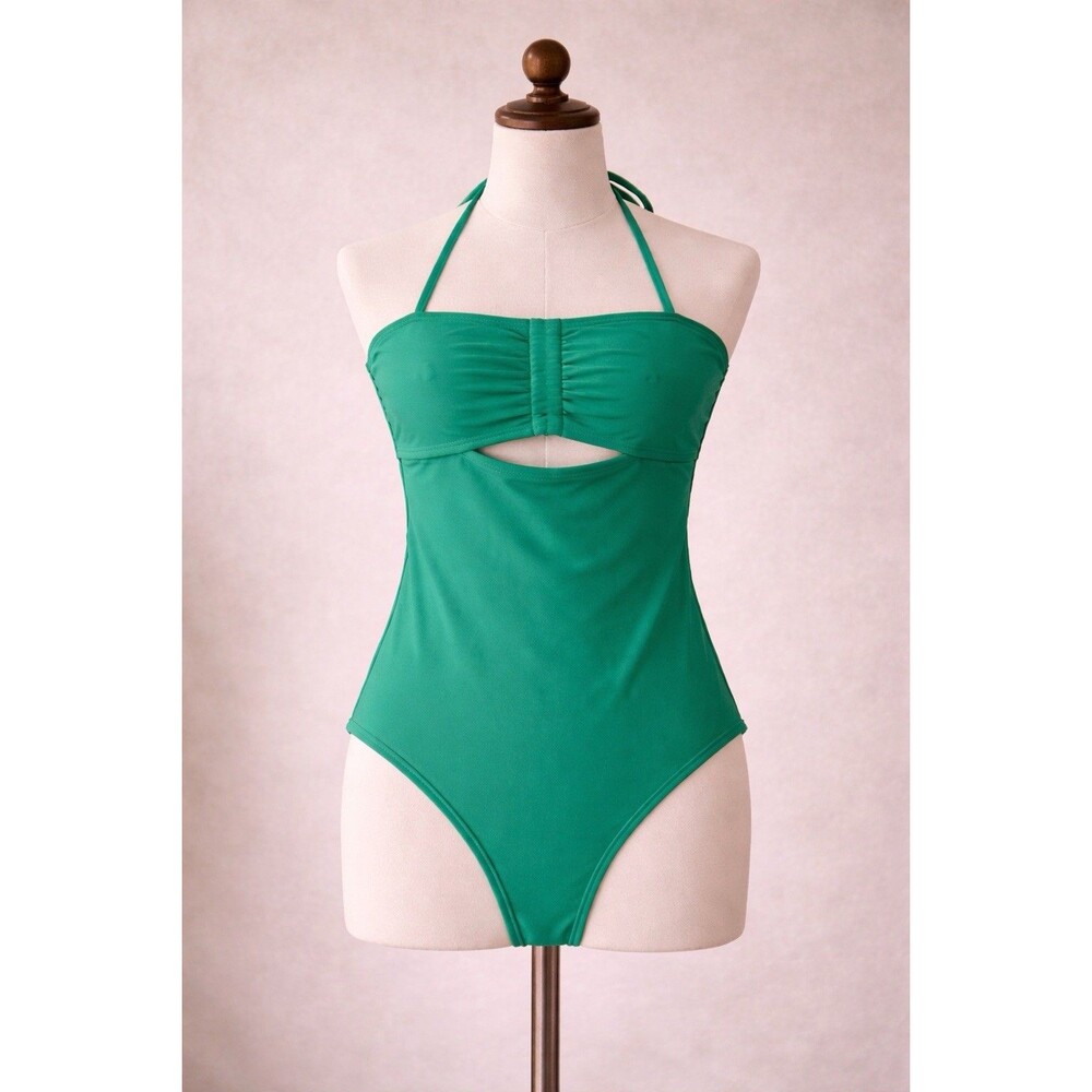 Girls XL 14 Green One Piece Swimsuit Strapless Halter Stretch New